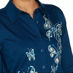 Bob Mackie Navy Jeweled Butterfly Fantasy Camp Shirt wearable art embellished